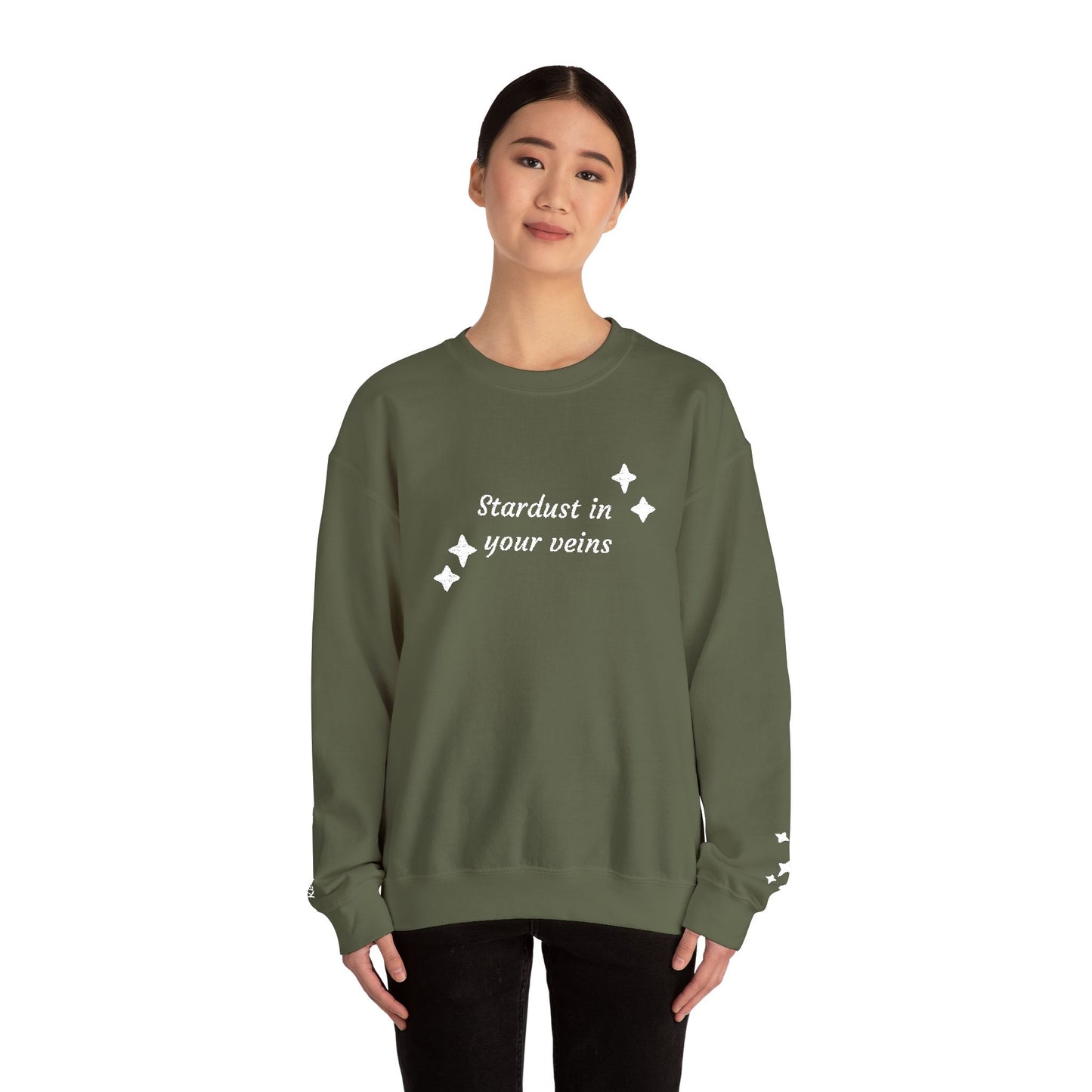 Stardust in Your Veins Crewneck Sweatshirt — "Keep glowing" Sleeve