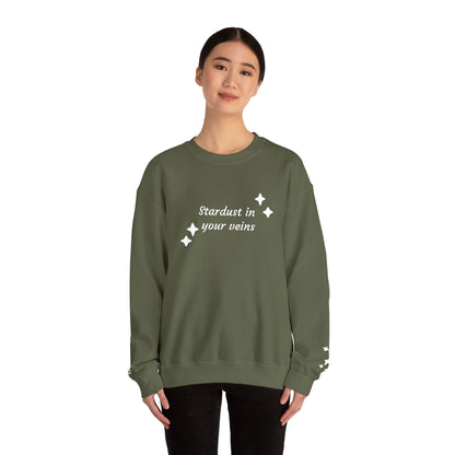 Stardust in Your Veins Crewneck Sweatshirt — "Keep glowing" Sleeve