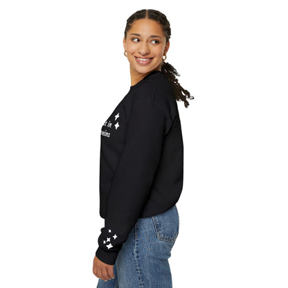 Stardust in Your Veins Crewneck Sweatshirt — "Keep glowing" Sleeve