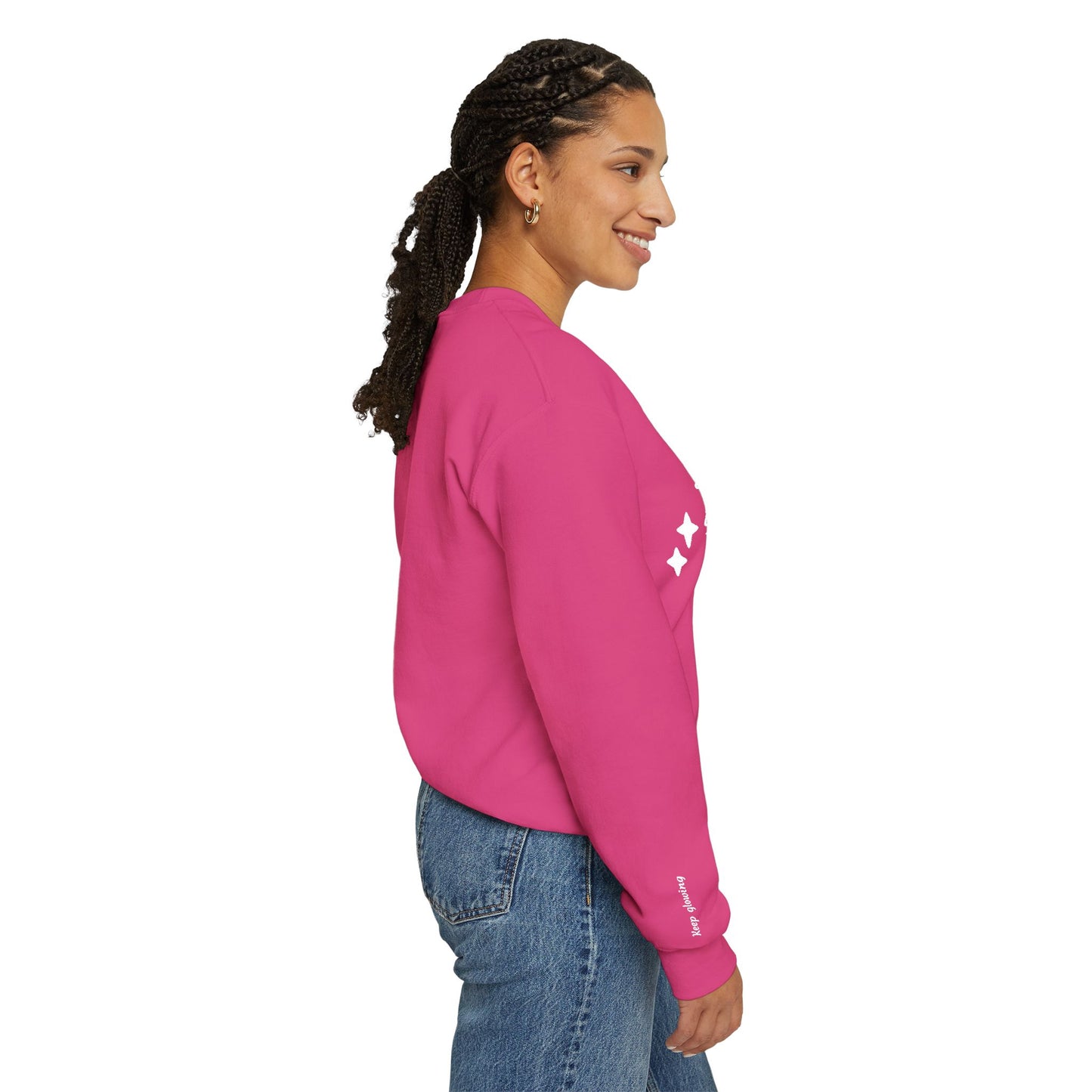 Stardust in Your Veins Crewneck Sweatshirt — "Keep glowing" Sleeve