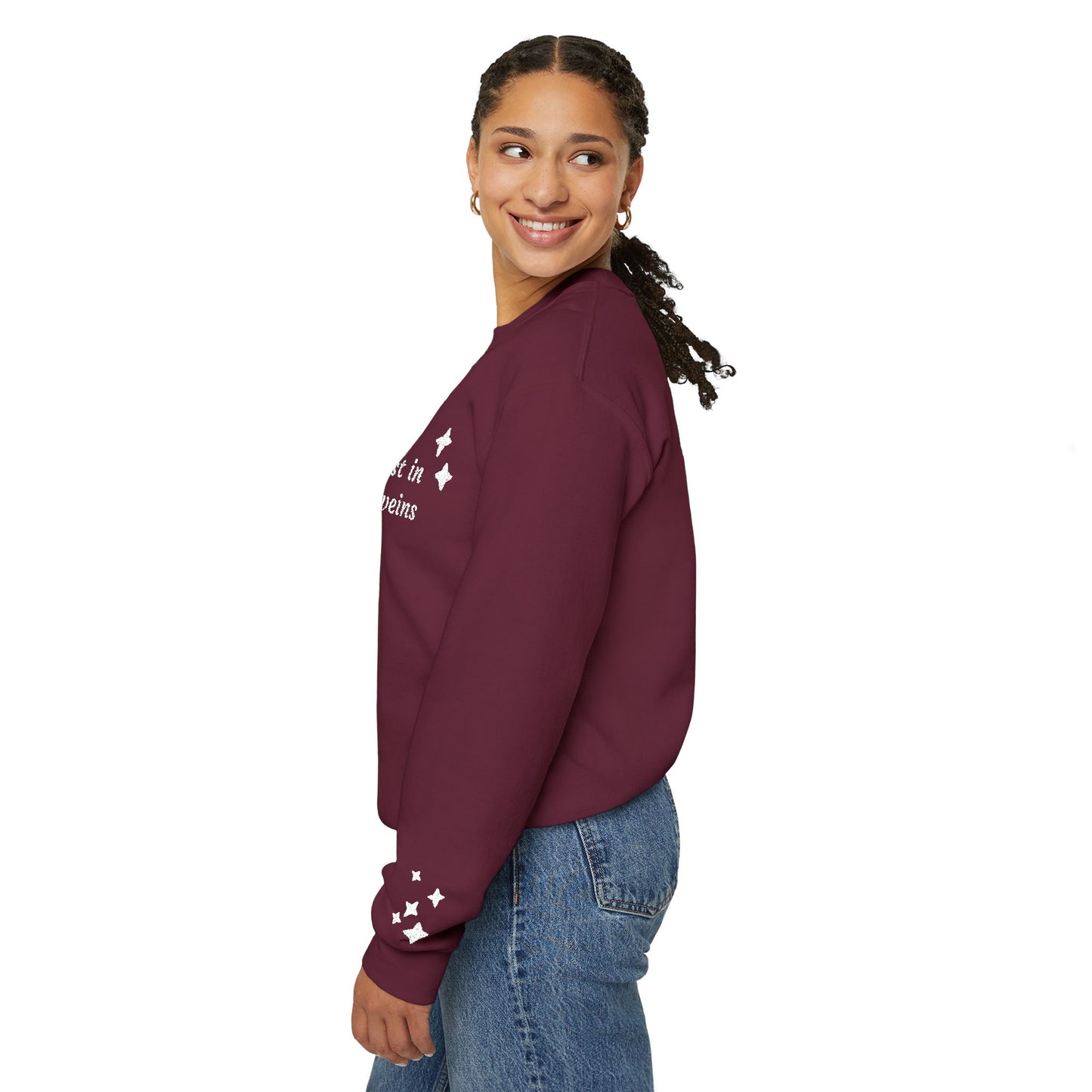Stardust in Your Veins Crewneck Sweatshirt — "Keep glowing" Sleeve