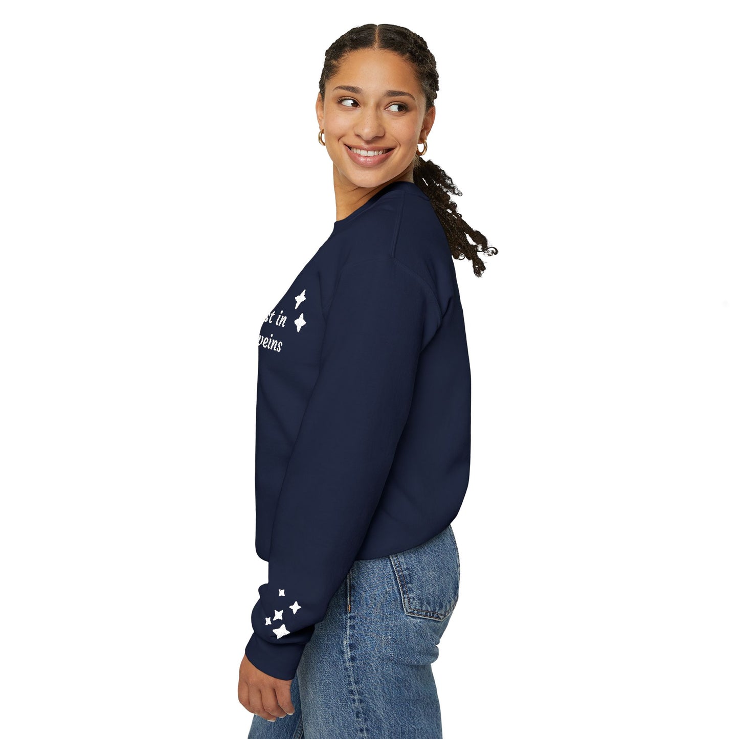 Stardust in Your Veins Crewneck Sweatshirt — "Keep glowing" Sleeve
