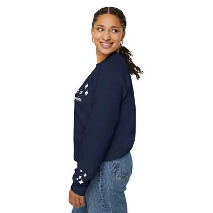 Stardust in Your Veins Crewneck Sweatshirt — "Keep glowing" Sleeve