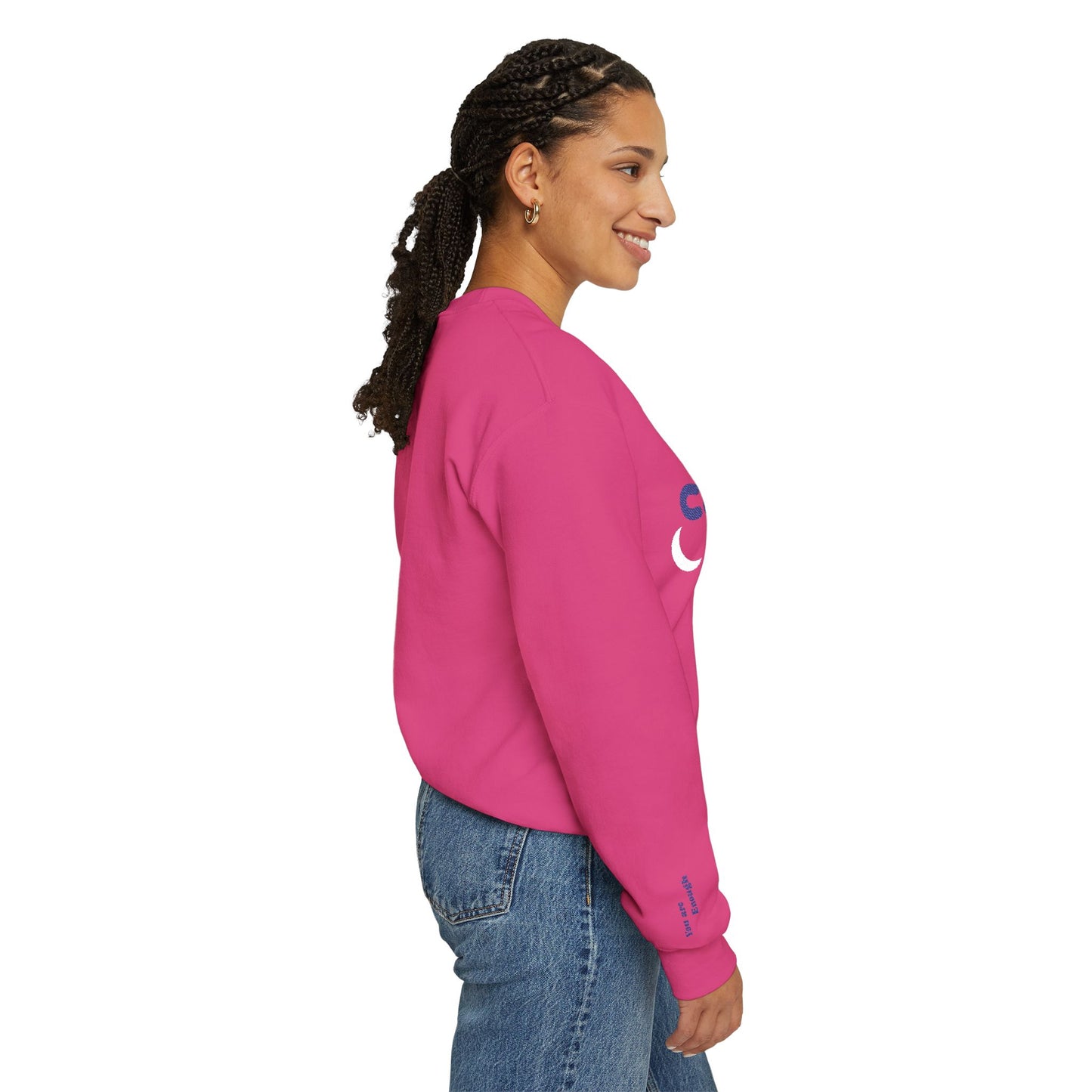 Cosmic Comfort Club Crewneck Sweatshirt — "You are enough" Sleeve