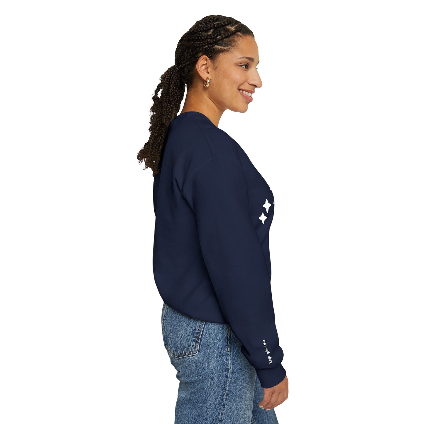Stardust in Your Veins Crewneck Sweatshirt — "Keep glowing" Sleeve