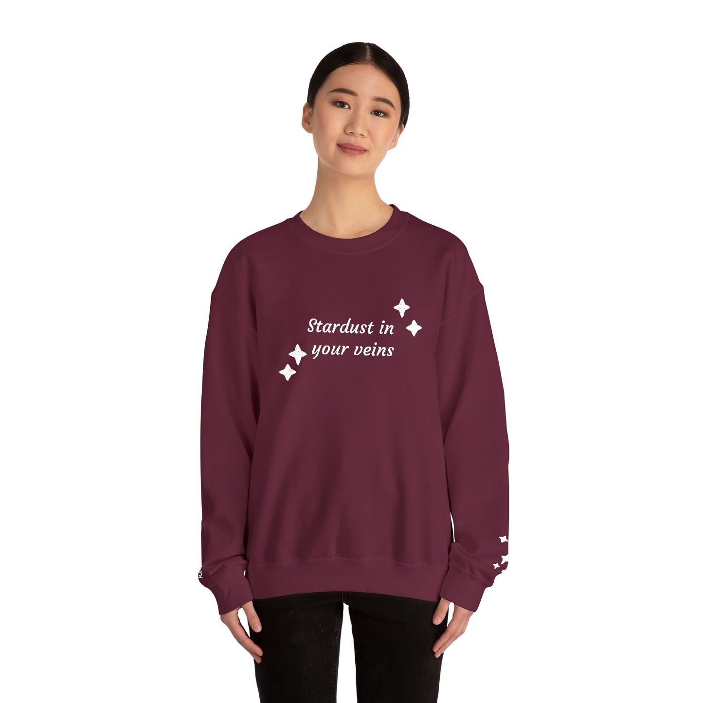 Stardust in Your Veins Crewneck Sweatshirt — "Keep glowing" Sleeve