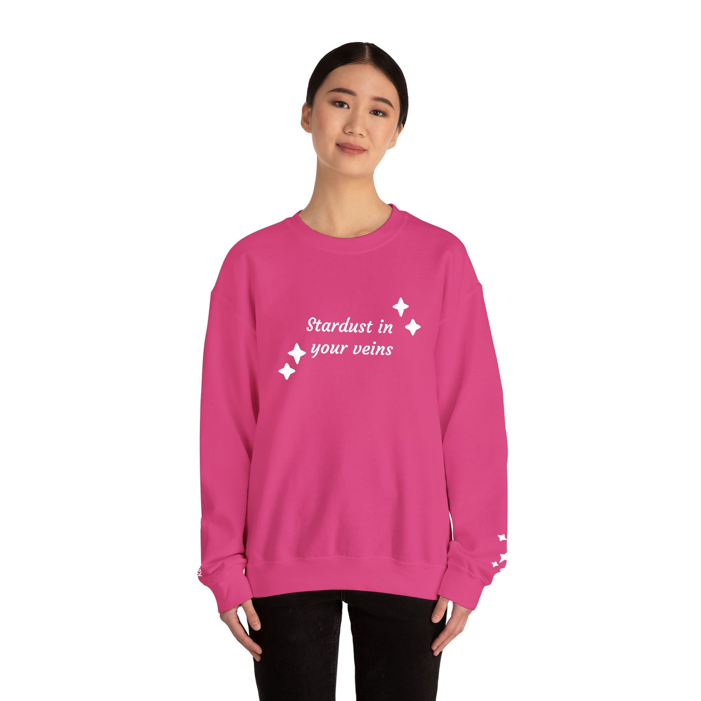 Stardust in Your Veins Crewneck Sweatshirt — "Keep glowing" Sleeve