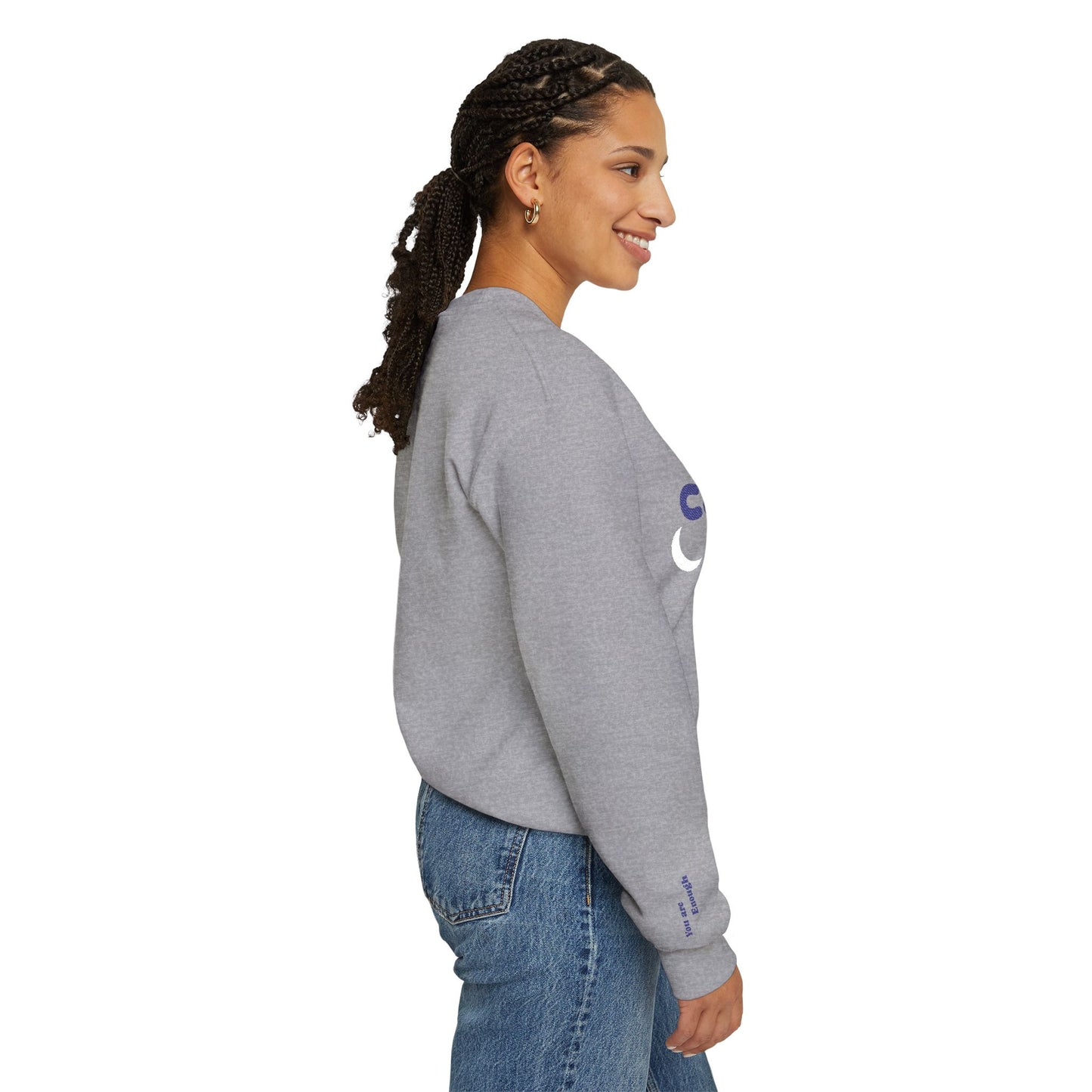 Cosmic Comfort Club Crewneck Sweatshirt — "You are enough" Sleeve