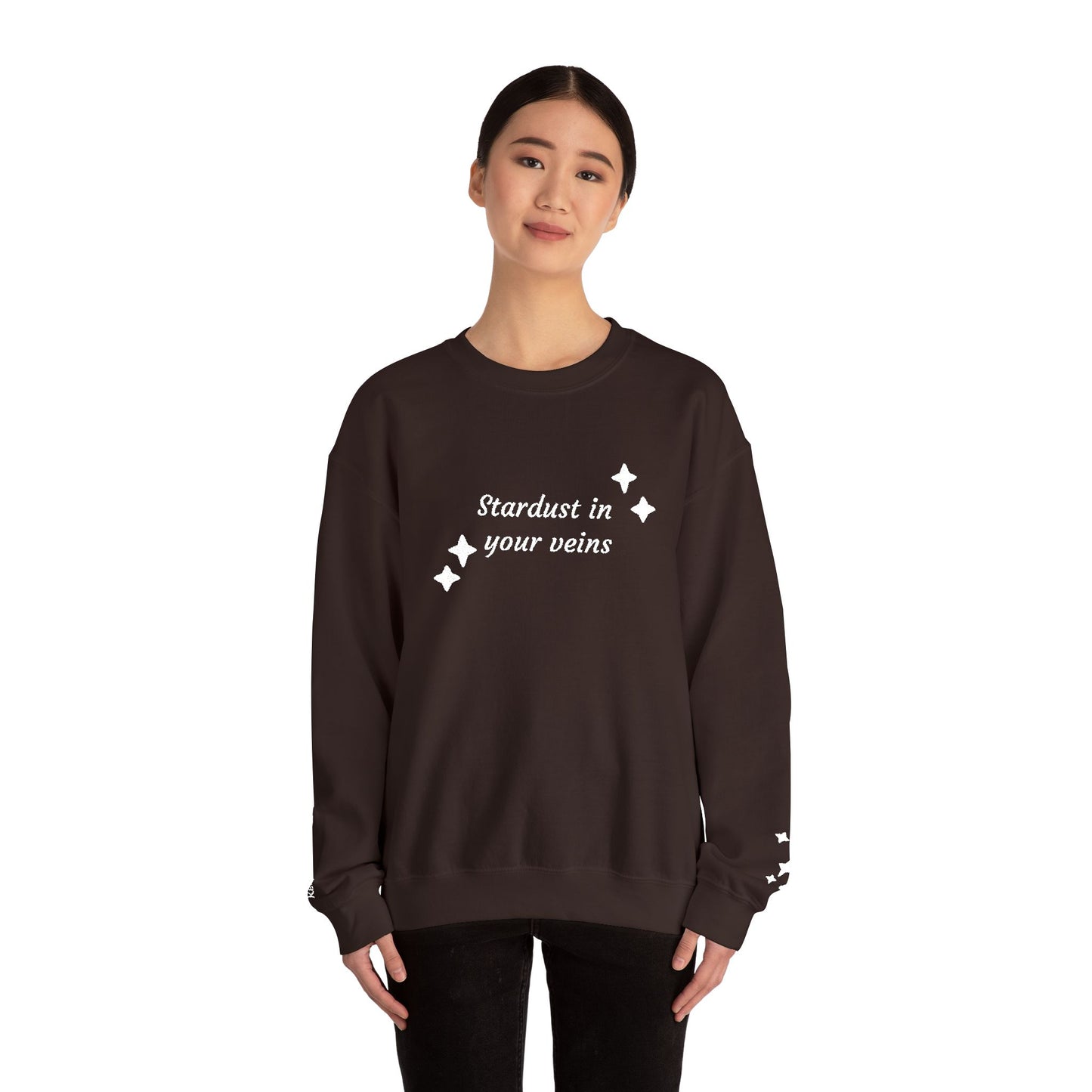 Stardust in Your Veins Crewneck Sweatshirt — "Keep glowing" Sleeve