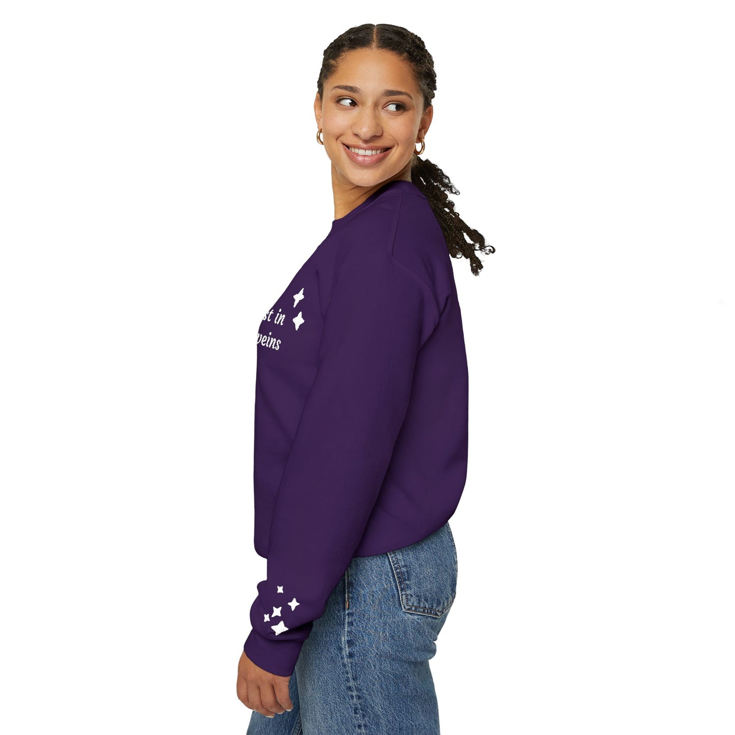 Stardust in Your Veins Crewneck Sweatshirt — "Keep glowing" Sleeve