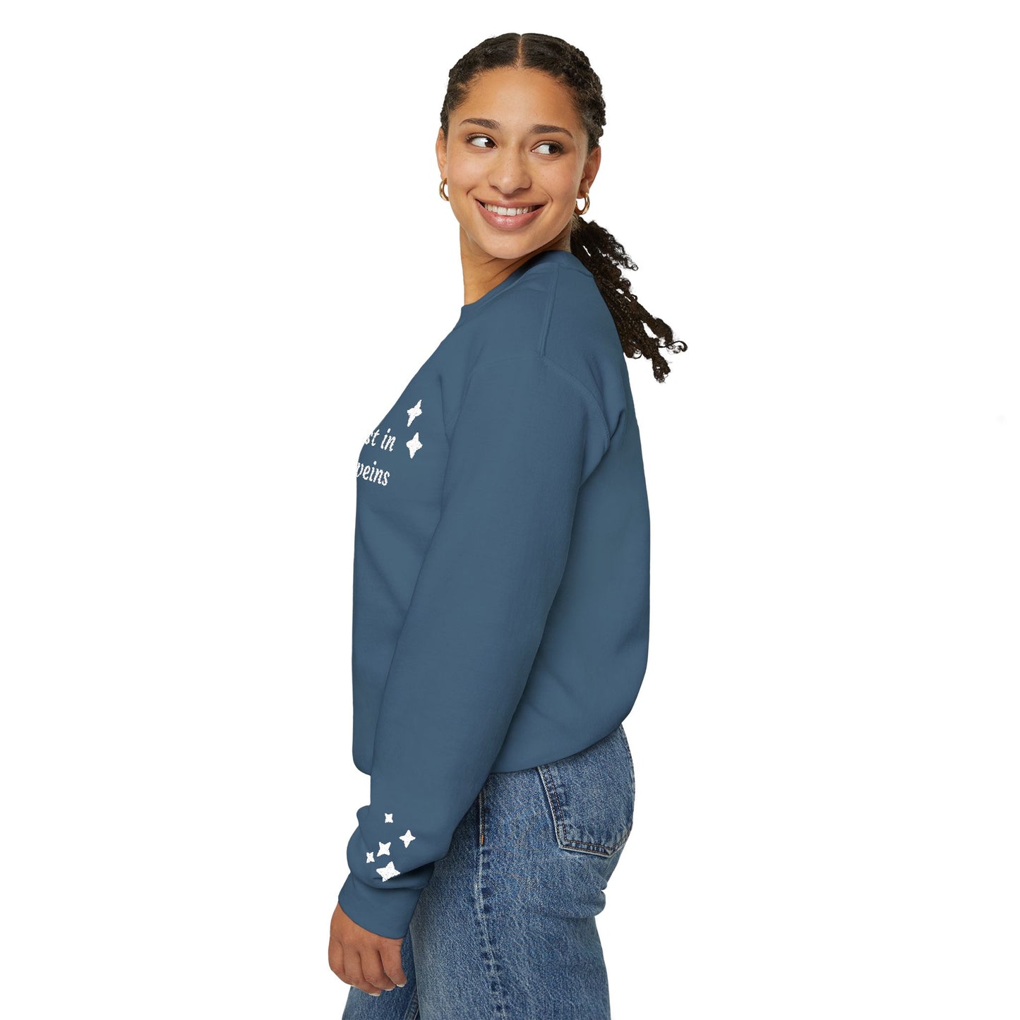 Stardust in Your Veins Crewneck Sweatshirt — "Keep glowing" Sleeve