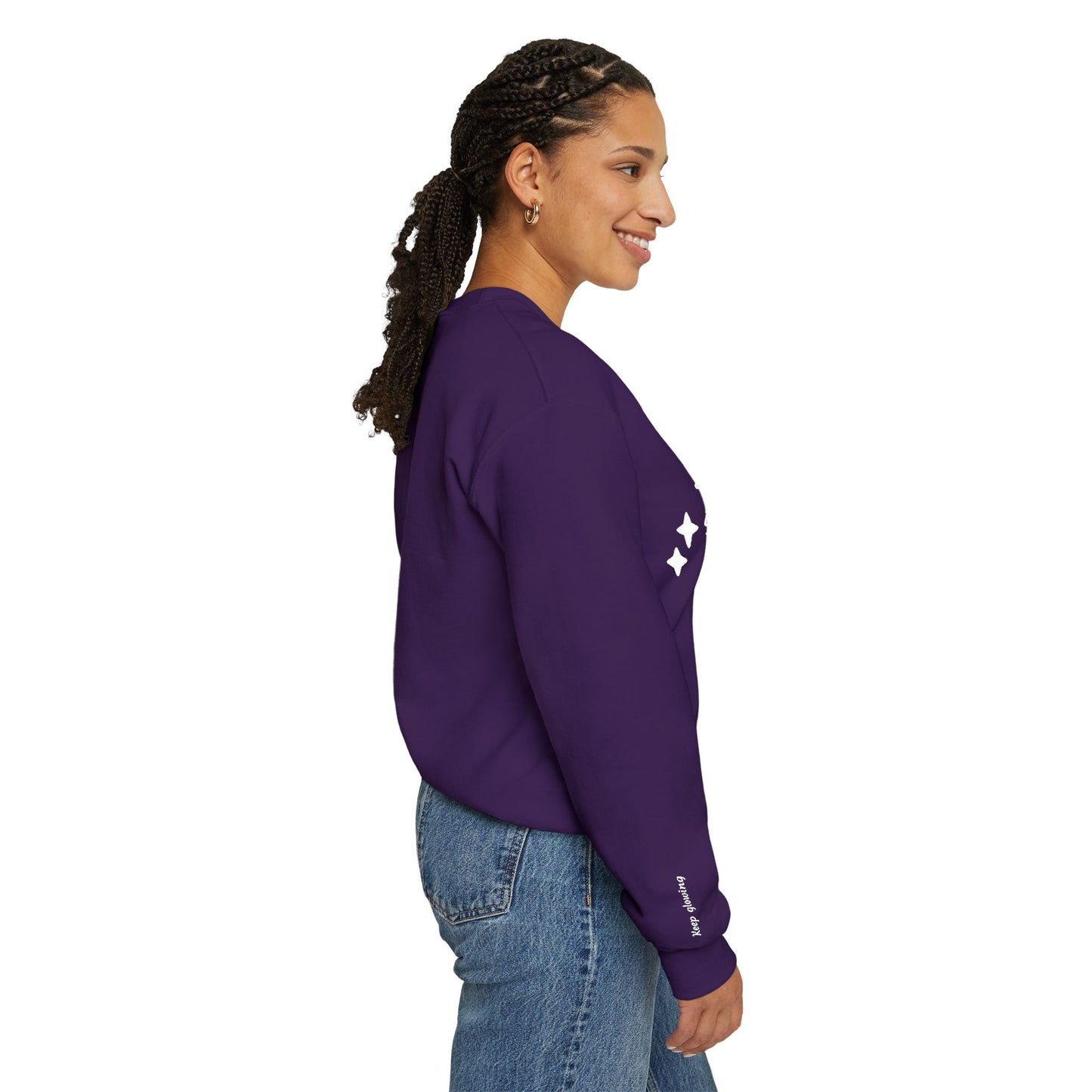 Stardust in Your Veins Crewneck Sweatshirt — "Keep glowing" Sleeve