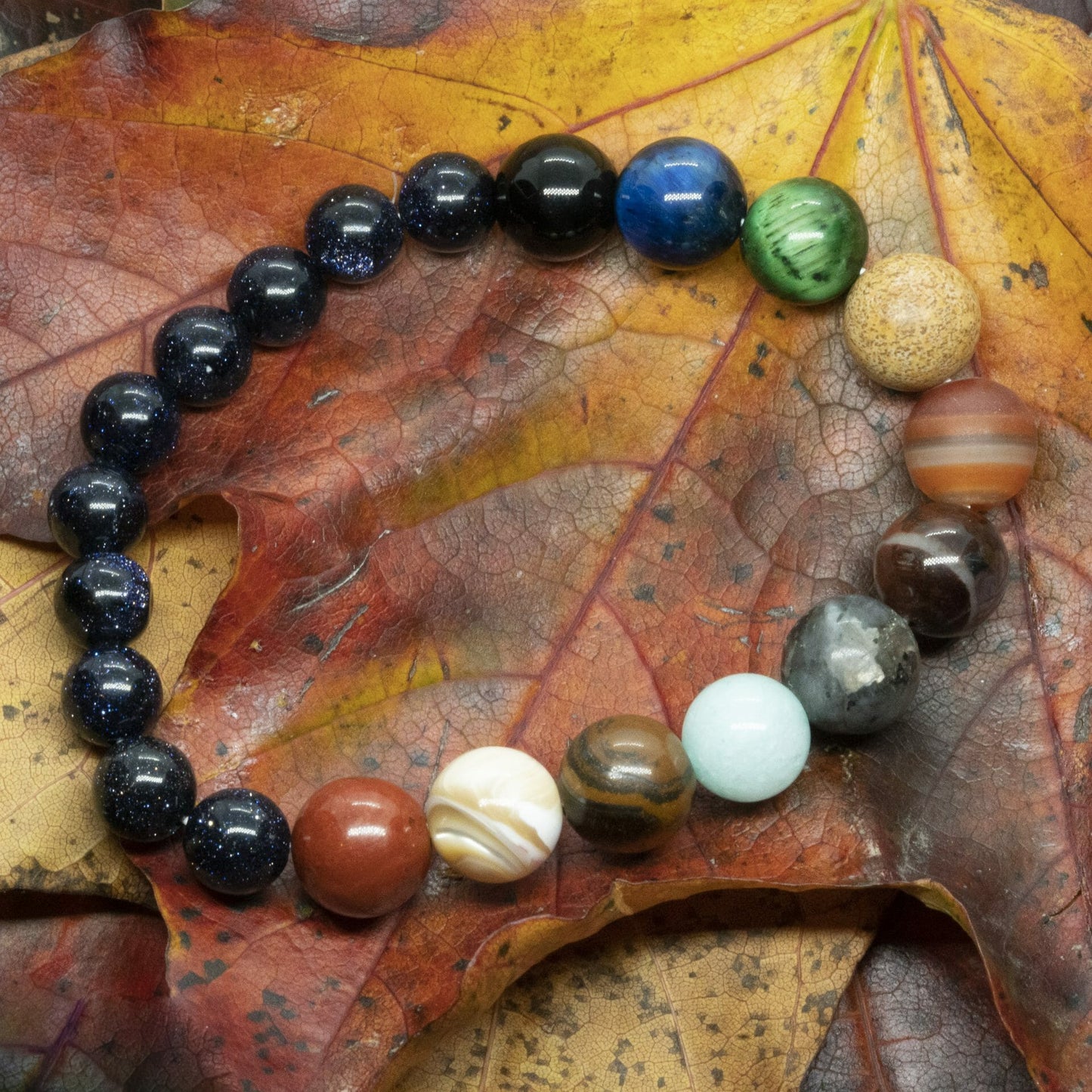 Zonnestelsel & Universum | Large 8 & 10mm Edelsteen Kralenarmband