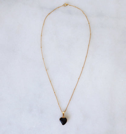 Black Tourmaline Heart Necklace for Protection