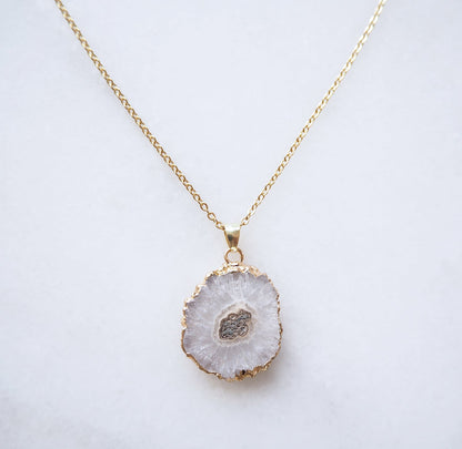 White Druzy Agate Necklace for Clarity & Positivity