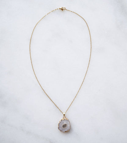White Druzy Agate Necklace for Clarity & Positivity