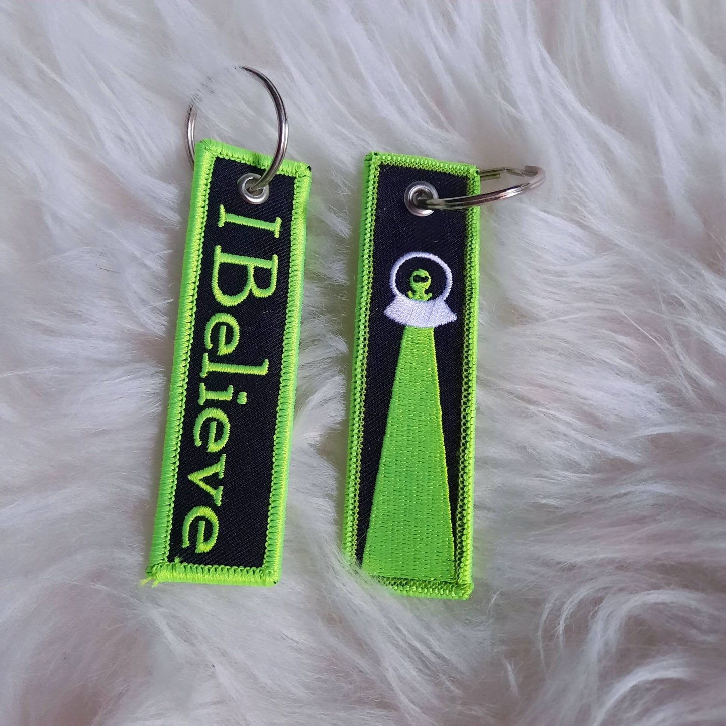 Embroidered Alien UFO Keychain "I Believe"