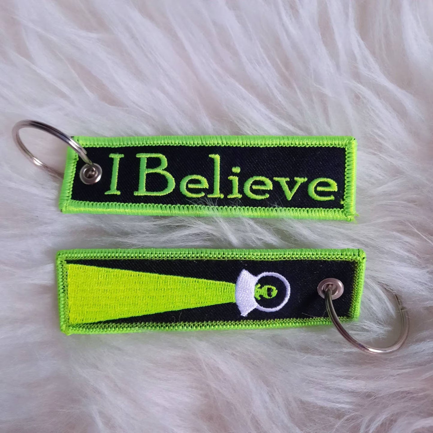 Embroidered Alien UFO Keychain "I Believe"