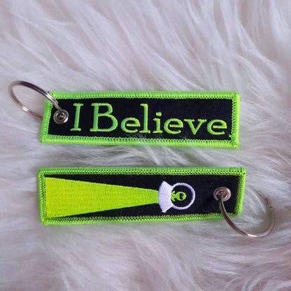 Embroidered Alien UFO Keychain "I Believe"