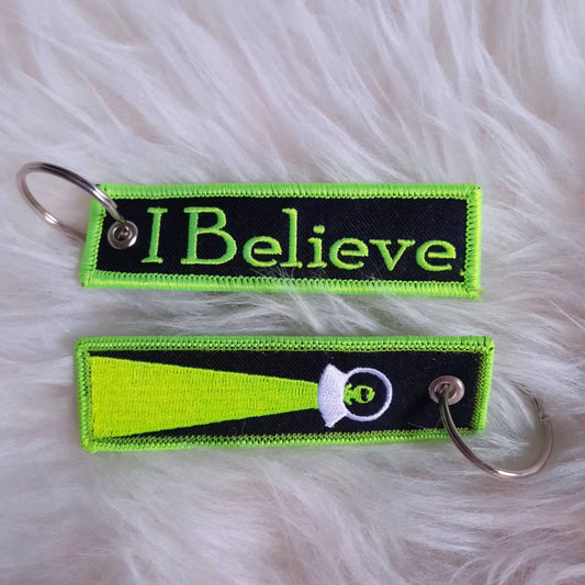 Embroidered Alien UFO Keychain "I Believe"