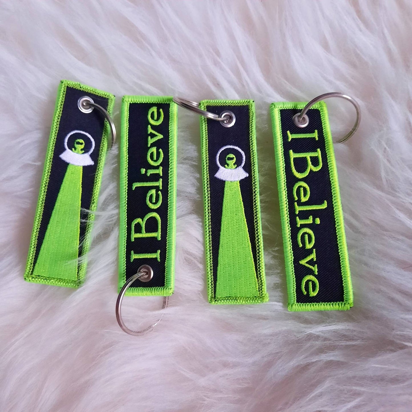 Embroidered Alien UFO Keychain "I Believe"